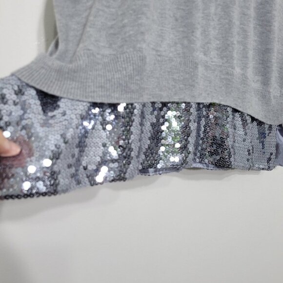 BCBGeneration Gray Knit Cotton Blend Sequined Trim Tank Dress Scoop Neckline S - Picture 2 of 9